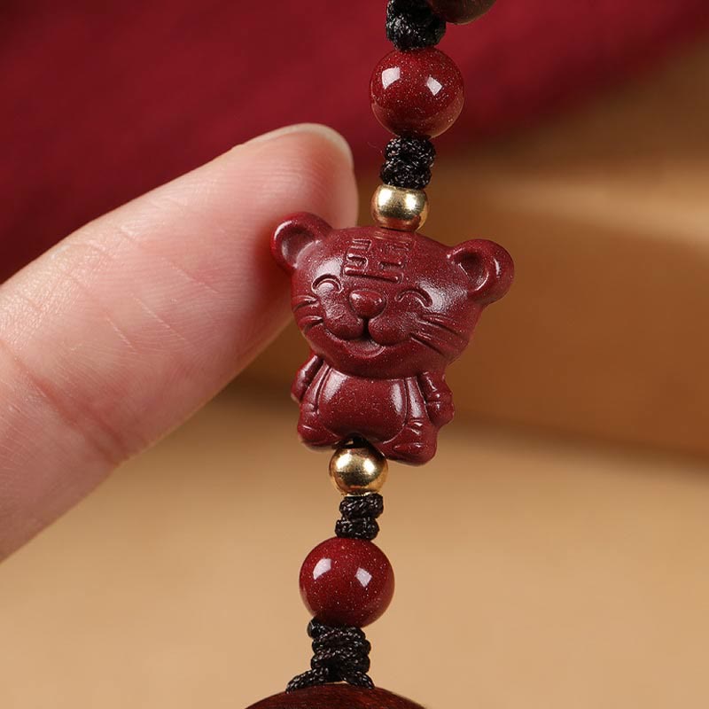 Fortune Jewel Small Leaf Red Sandalwood Buddha Cinnabar Chinese Zodiac Amulet Protection Key Chain