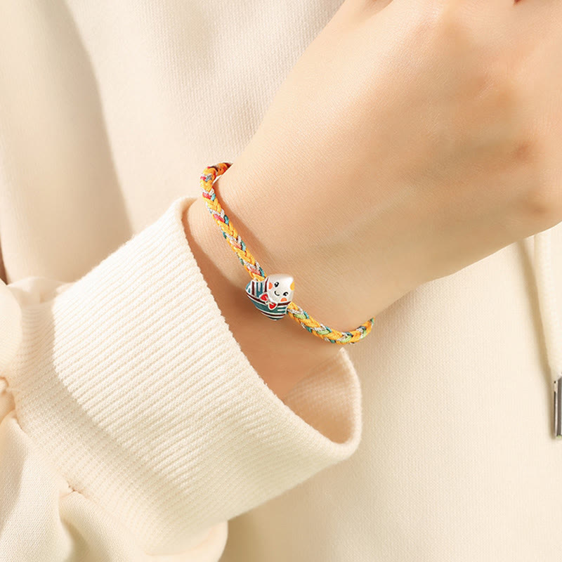 Fortune Jewel 925 Sterling Silver Dragon Boat Festival Zongzi Pattern Luck Handmade Multicolored Rope Child Adult Bracelet