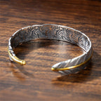 Fortune Jewel Feather Pattern Carved Luck Wealth Cuff Bracelet Bangle