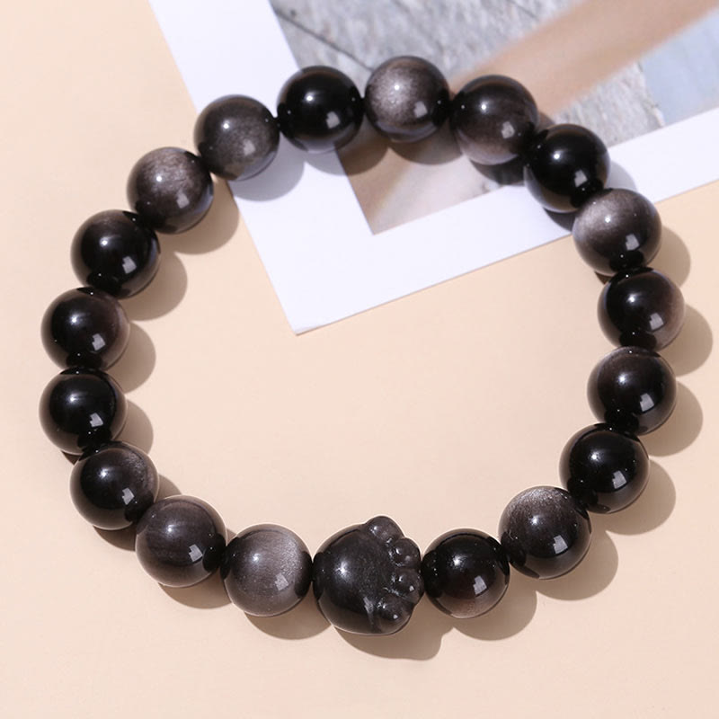 Fortune Jewel Natural Gold Sheen Obsidian Silver Sheen Obsidian Cute Cat Paw Claw Wealth Bracelet