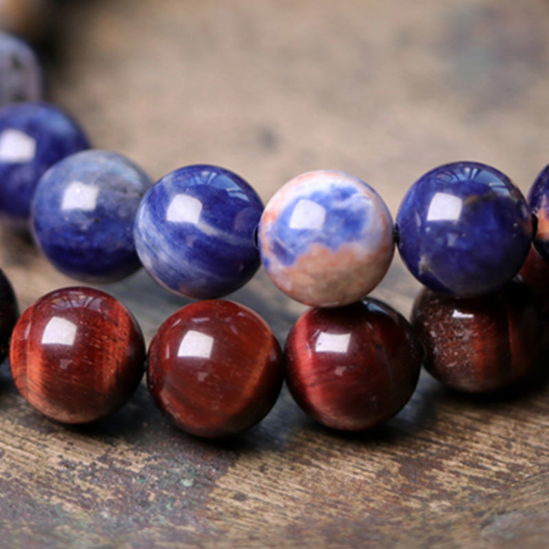 Fortune Jewel Black Obsidian Sodalite Crystal Copper Strength Couple Bracelet