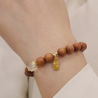 Fortune Jewel Sandalwood Cat's Eye Fu Character Charm Protection Bracelet