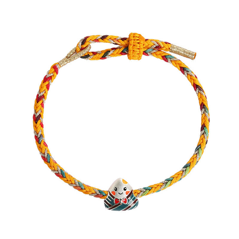 Fortune Jewel 925 Sterling Silver Dragon Boat Festival Zongzi Pattern Luck Handmade Multicolored Rope Child Adult Bracelet