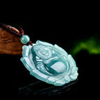 Fortune Jewel Natural Jade Laughing Buddha Lotus Pattern Luck Necklace Pendant Fortune Jewel