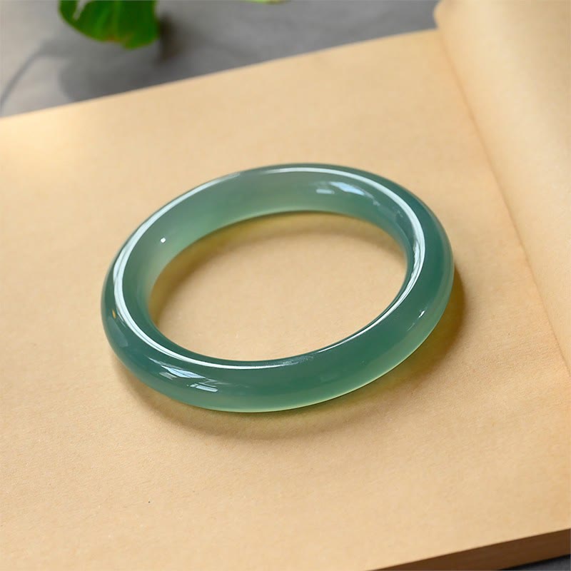 Fortune Jewel Natural Green Chalcedony Strength Bangle Bracelet