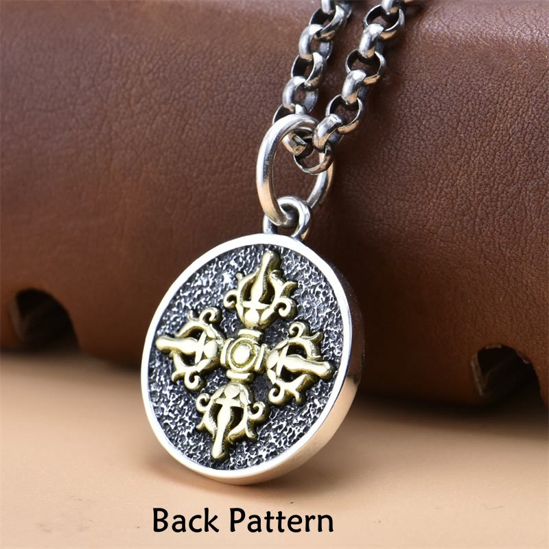 Fortune Jewel 925 Sterling Silver Green Tara Double Dorje Vajra Protection Necklace Pendant Fortune Jewel