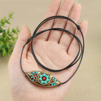 Fortune Jewel Tibet Turquoise Bead Marquise Pattern Protection Strength Necklace Pendant