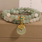 Fortune Jewel Green Aventurine Peace Buckle Charm Luck Double Wrap Bracelet