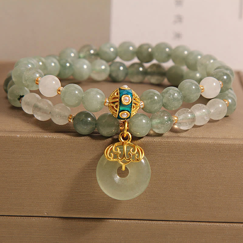 Fortune Jewel Green Aventurine Peace Buckle Charm Luck Double Wrap Bracelet