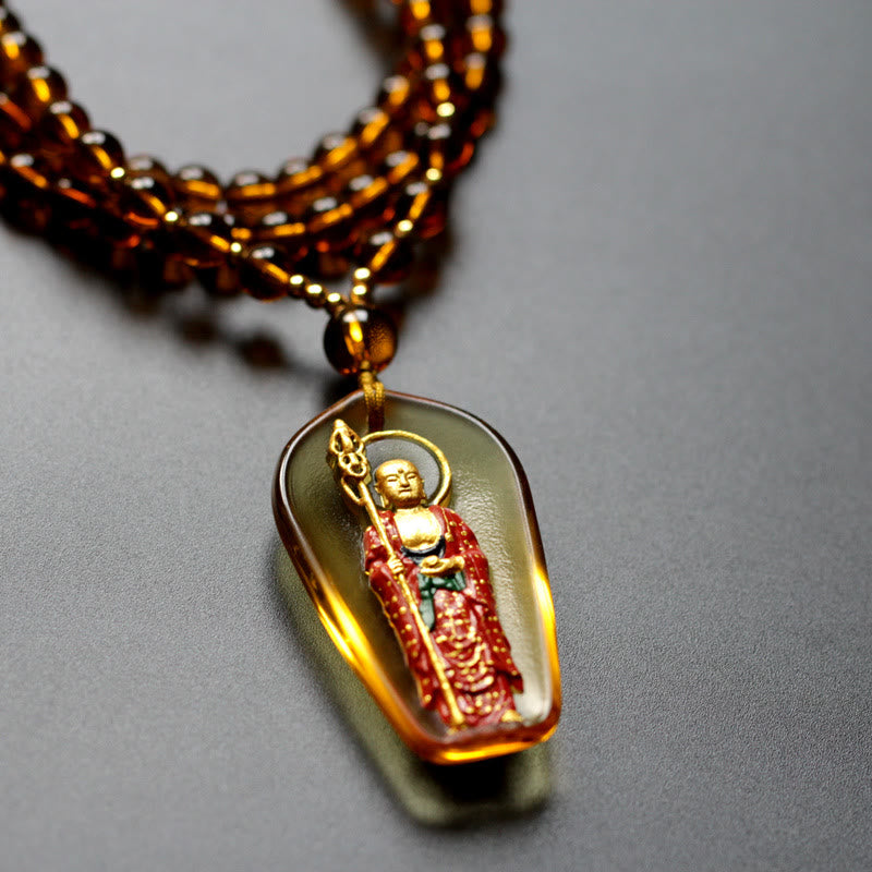 Fortune Jewel Ksitigarbha Buddha Liuli Crystal Compassion Amulet Necklace Pendant Fortune Jewel