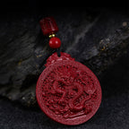 Fortune Jewel Year of the Dragon Natural Cinnabar Dragon Protection Necklace Pendant