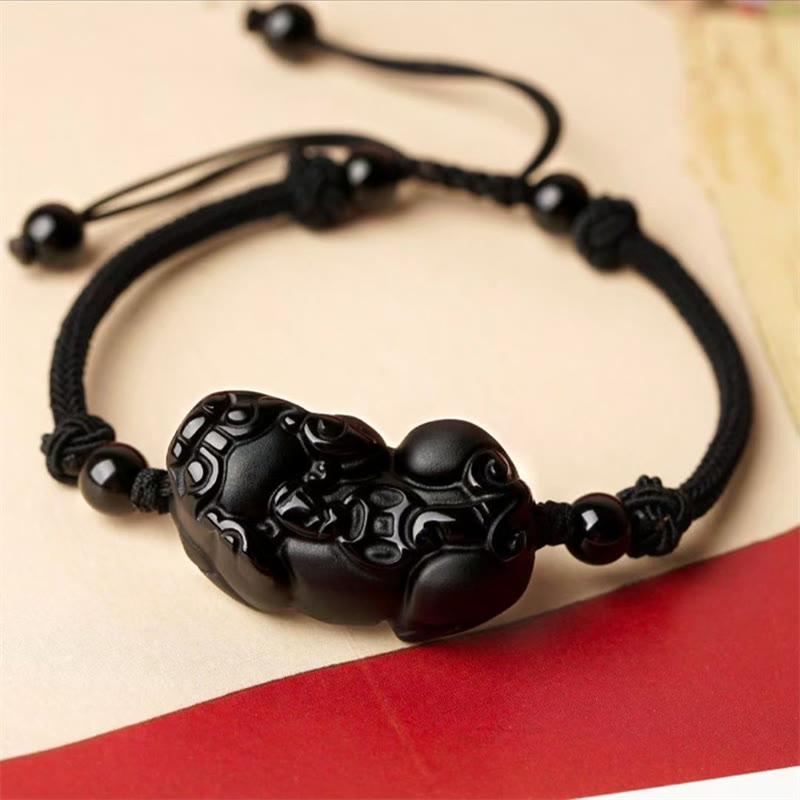 Fortune Jewel Natural Obsidian Amethyst Citrine PiXiu Cooper Coin Wealth Bracelet