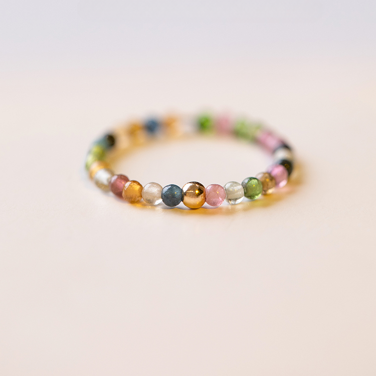 Buddha3bodhi Ultra-fine 2mm Raw Stone Rainbow Tourmaline Ring