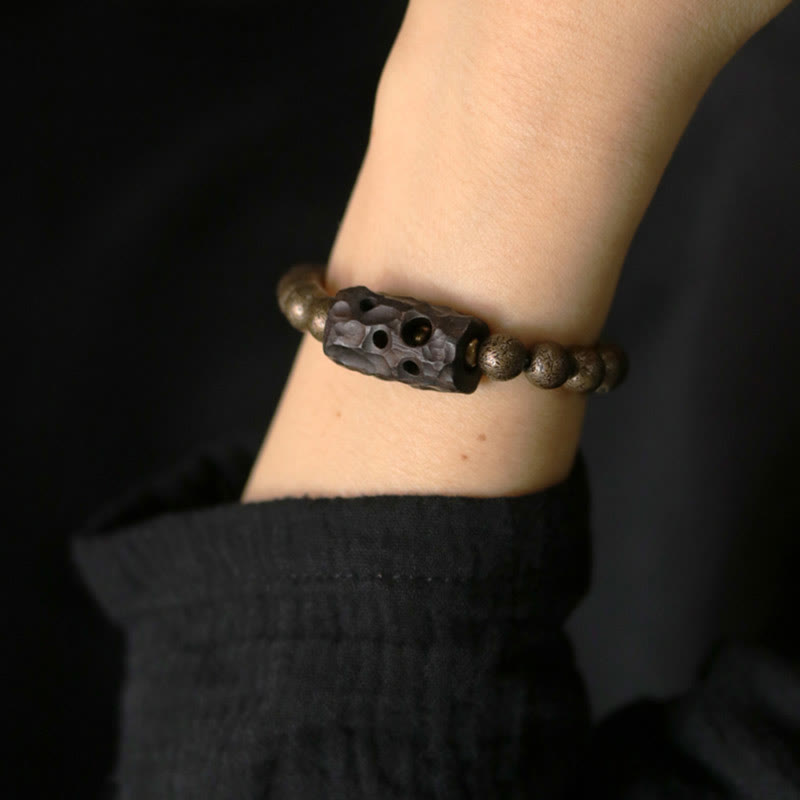 Fortune Jewel Tibet Ebony Wood Copper Peace Balance Beaded Bracelet