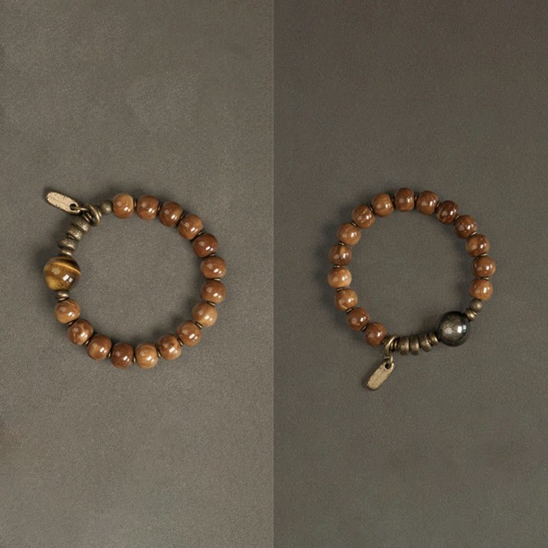 Fortune Jewel Kuka Seed Tiger Eye Gold Sheen Obsidian Brass Copper Wealth Luck Bracelet