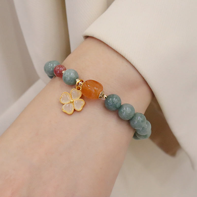 Fortune Jewel Jade Four Leaf Clover Charm Prosperity Bracelet