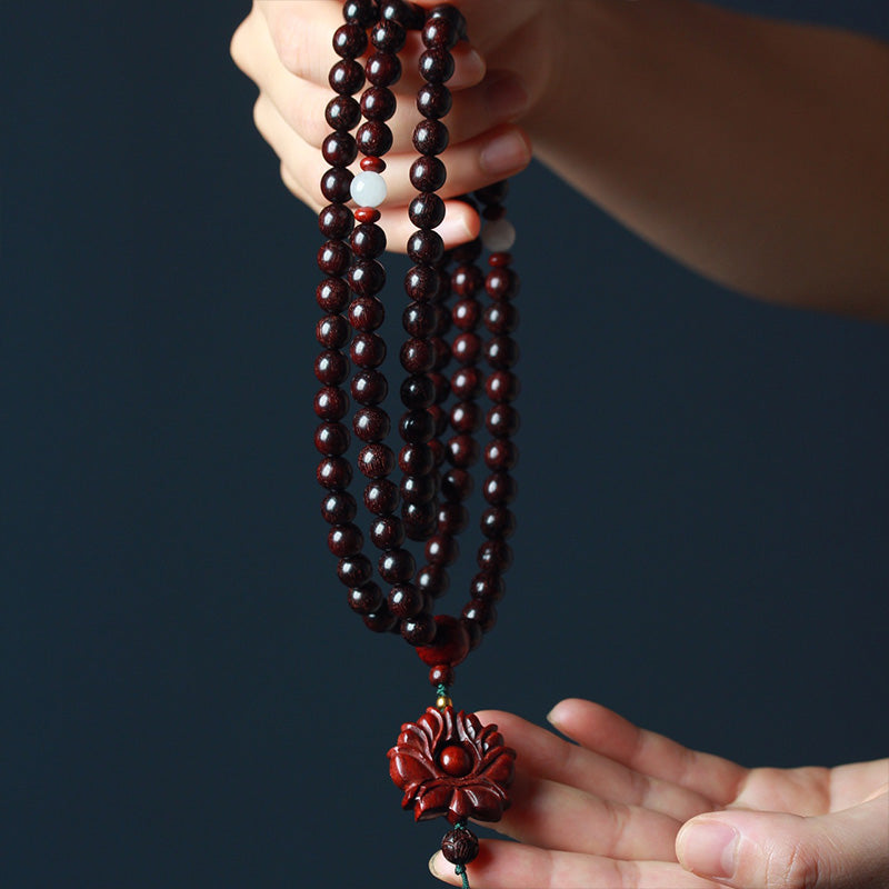 Fortune Jewel Tibetan Small Leaf Red Sandalwood Lotus Mala Balance Bracelet