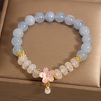 Fortune Jewel Aquamarine White Agate Pearl Abacus Beads Flower Healing Bracelet