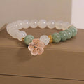 Fortune Jewel White Agate Jade Flower Charm Luck Protection Bracelet