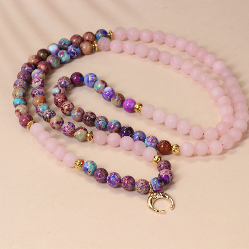 Fortune Jewel 108 Beads Miano Real Pink Crystal Mala Healing Bracelet