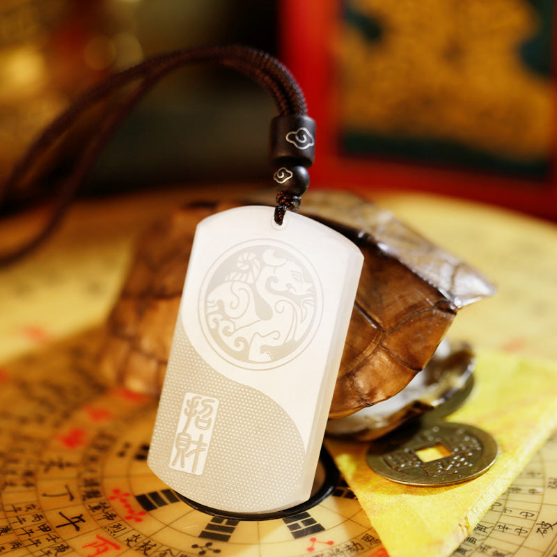 Buddha Stones White Jade PiXiu Yin Yang Luck Protection Necklace Pendant Fortune Jewel