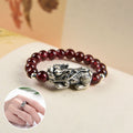 Fortune Jewel 925 Sterling Silver Natural Garnet Moonstone Red Agate PiXiu Wealth Ring