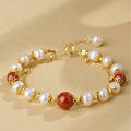 Fortune Jewel 925 Sterling Silver Pearl Cinnabar Wisdom Bead Double Layer Chain Bracelet