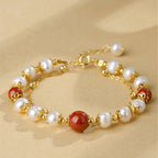 Fortune Jewel 925 Sterling Silver Pearl Cinnabar Wisdom Bead Double Layer Chain Bracelet