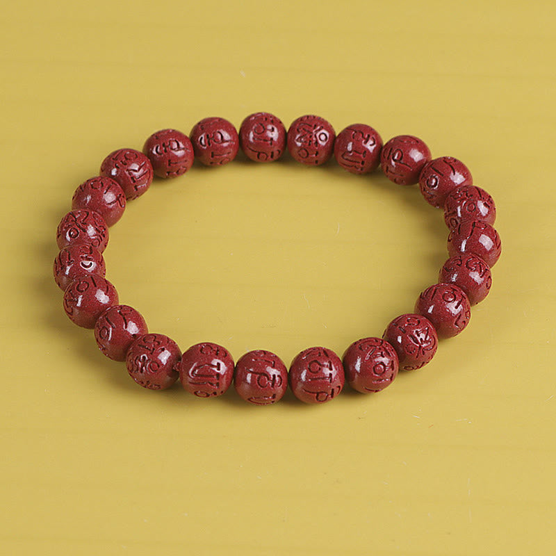 Fortune Jewel Natural Double PiXiu Cinnabar Om Mani Padme Hum Wealth Luck Bead Bracelet