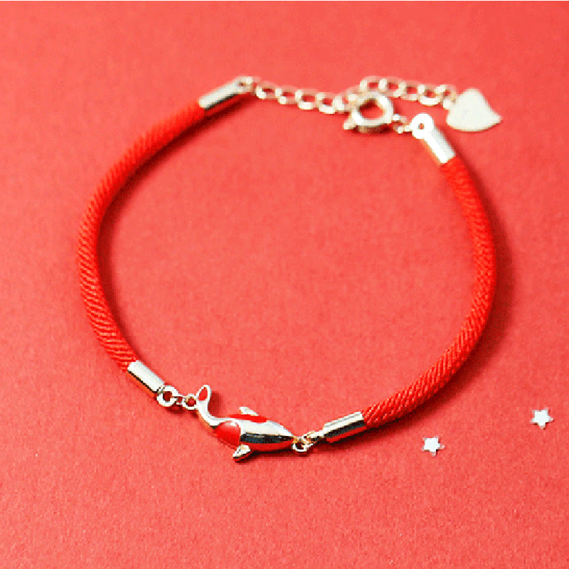 Fortune Jewel Copper Koi Fish Wealth Necklace Pendant Red Rope Bracelet Earrings Set