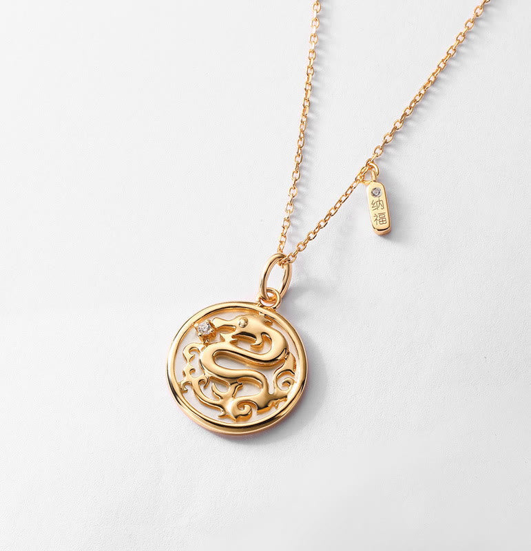 Buddha Stones 925 Sterling Silver Tridacna Stone Year of the Dragon Fu Character Luck Strength Necklace Pendant