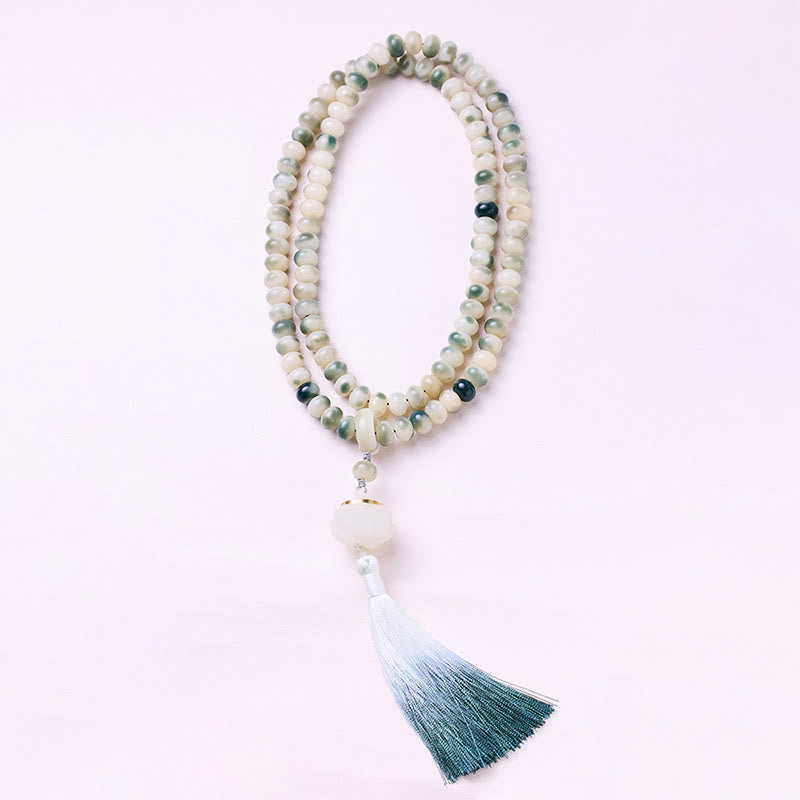 Fortune Jewel Natural 108 Mala Beads Bodhi Seed Lotus Engraved Wisdom Tassel Bracelet Fortune Jewel