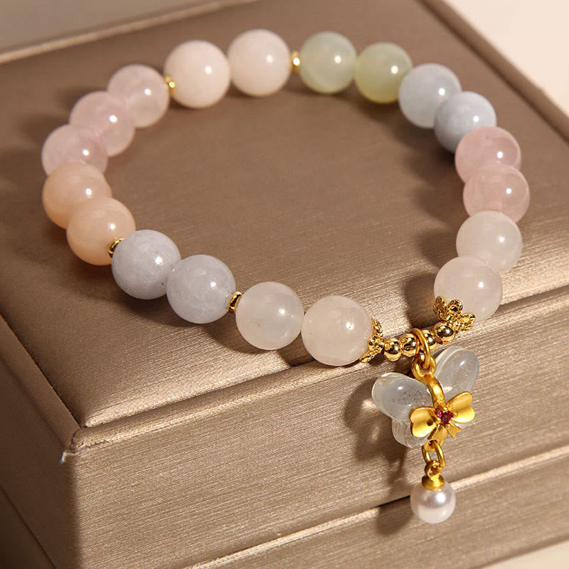 Fortune Jewel Natural Morganite Confidence Butterfly Charm Bracelet