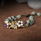 Fortune Jewel Green Aventurine Garnet Bead Flower Petal Luck Bracelet
