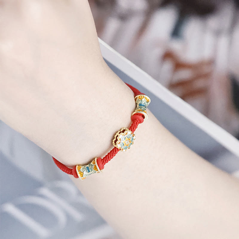 Fortune Jewel Dunhuang 925 Sterling Silver Lotus Drum New Beginning Red Rope Bracelet