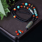 Fortune Jewel Tibetan Nine-Eye Dzi Bead Dragon Pattern Om Mani Padme Hum Protection Necklace Pendant Fortune Jewel