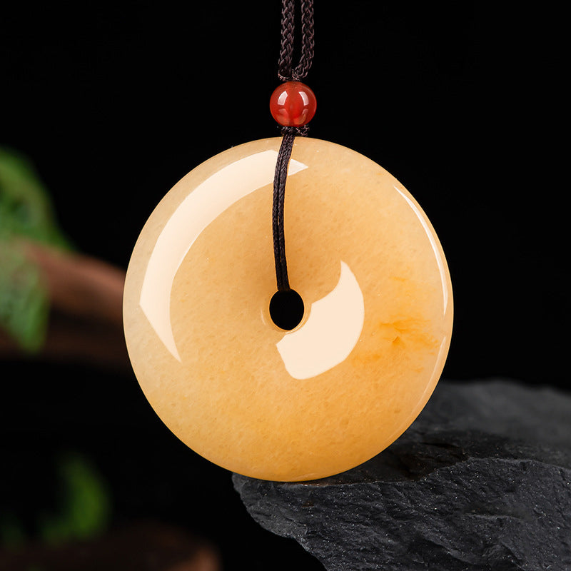 Fortune Jewel Round Golden Silk Jade Peace Buckle Wealth Pendant Necklace