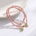 Fortune Jewel Strawberry Quartz Money Bag Positive Charm Double Wrap Bracelet