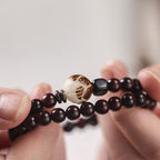 Fortune Jewel Small Leaf Red Sandalwood Lotus Bodhi Seed Carved Protection Double Wrap Bracelet