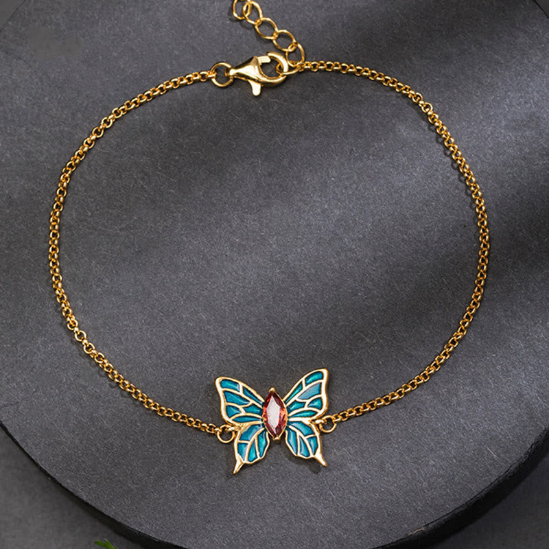 Fortune Jewel 925 Sterling Silver Butterfly Zircon Love Chain Bracelet