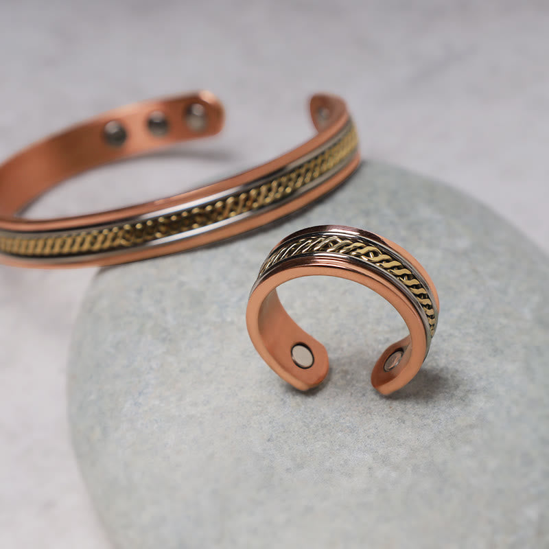 Fortune Jewel Magnetic Copper Balance Adjustable Cuff Bracelet Bangle Ring