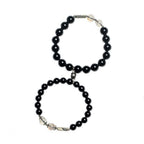 Fortune Jewel 925 Sterling Silver Obsidian Moonstone Strength Couple Bracelet