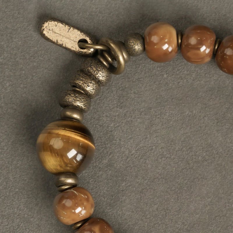 Fortune Jewel Kuka Seed Tiger Eye Gold Sheen Obsidian Brass Copper Wealth Luck Bracelet