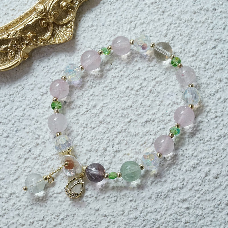 Fortune Jewel Strawberry Quartz Rutilated Quartz Fluorite Flower Healing Bracelet