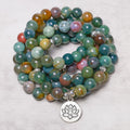 Fortune Jewel 108 Mala Beads Indian Agate Lotus OM Buddha Tree of life Positive Calm Bracelet