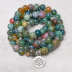 Fortune Jewel 108 Mala Beads Indian Agate Lotus OM Buddha Tree of life Positive Calm Bracelet