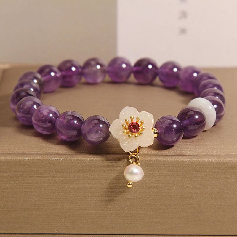 Fortune Jewel Natural Amethyst White Agate Pearl Charm Balance Bracelet