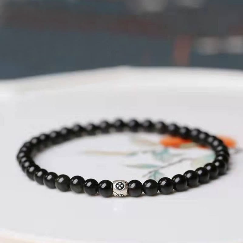 Fortune Jewel Natural Black Obsidian Smoky Quartz Purification Strength Bracelet