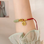 Fortune Jewel Handcrafted Jade Bead Fu Character Charm Luck Red Rope Bracelet