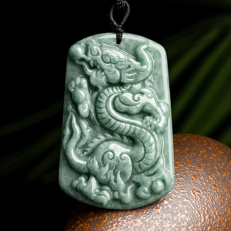 Fortune Jewel Year of the Dragon Chinese Zodiac Dragon Jade Success Amulet Necklace Pendant